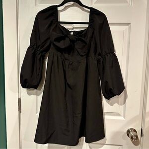 Exlura Black Puff Sleeve Square Neck with Bow Mini Dress Medium